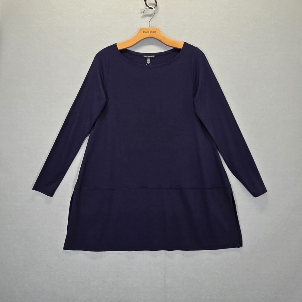 Eileen Fisher Blue Viscose Jersey Bateau Tunic Top Size SP